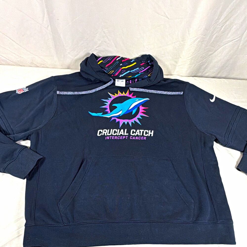 Nike Miami Dolphins NFL Crucial Catch Intercept Cancer Hoodie Men's XXL Black